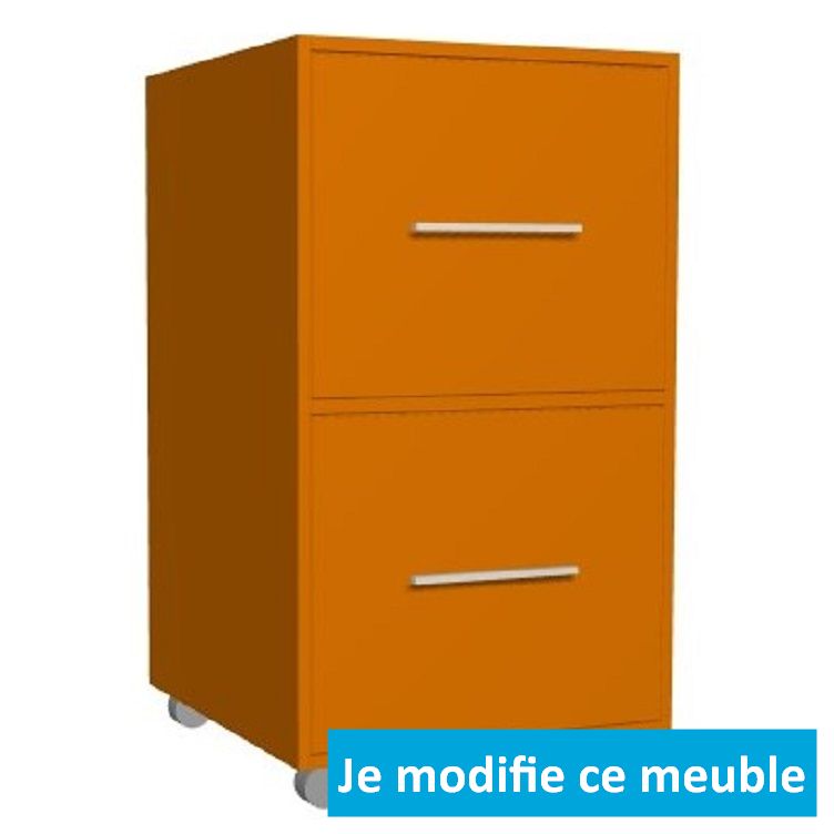 Petite caisse de bureau sur-mesure orange 2 tiroirs roulettes