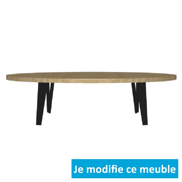 Longue table basse ovale en bois sur mesure