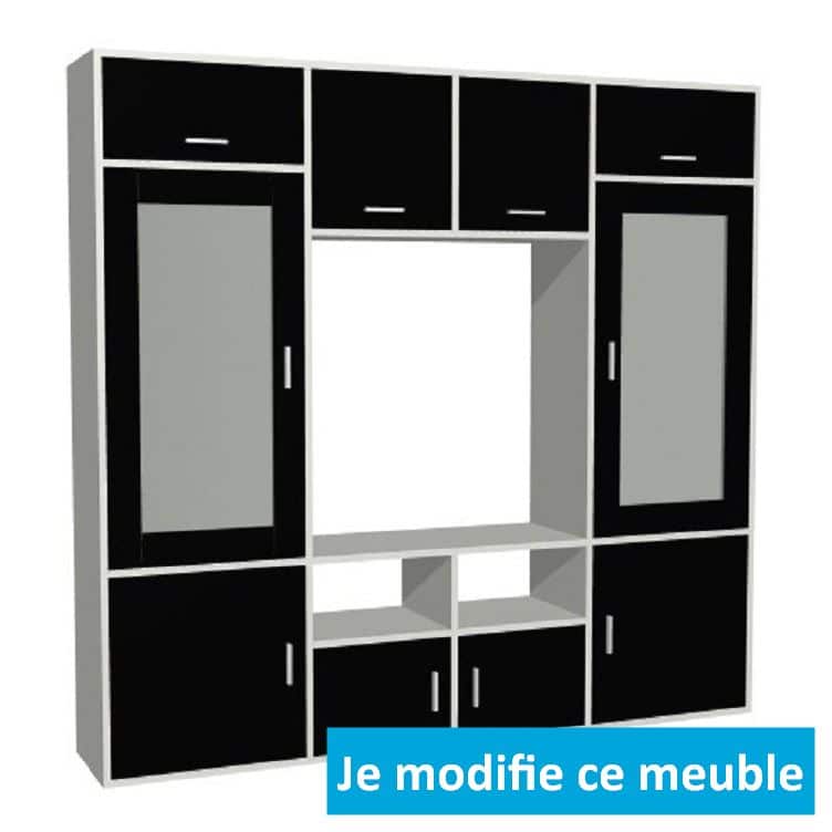 Meuble TV sur-mesure rangements compartiments placards noir blanc