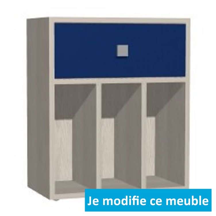 Table de chevet sur-mesure bleu chêne tiroir casiers