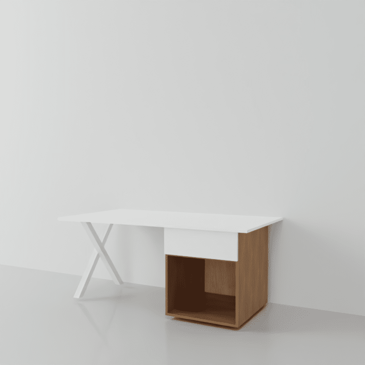 Bureau a personnaliser un caisson et pied blanc