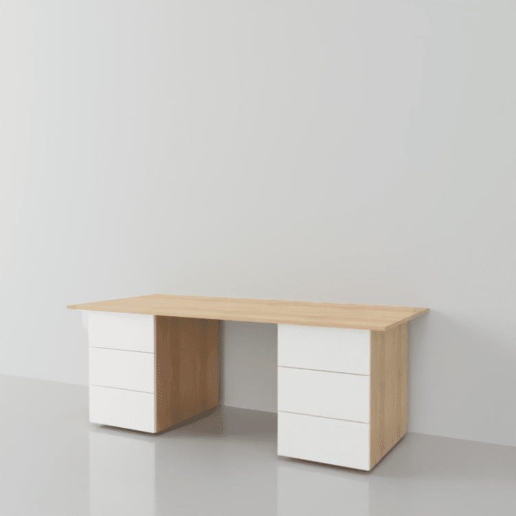 bureau avec caissons des deux cotes blancs avec tiroirs