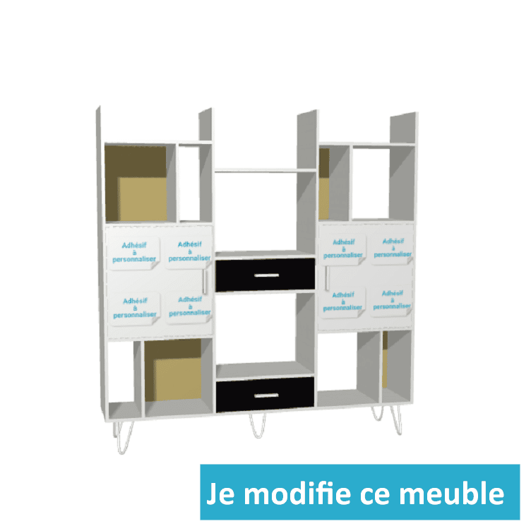 Bibliothèque destructurée sur mesure avec portes stickers personnalisés
