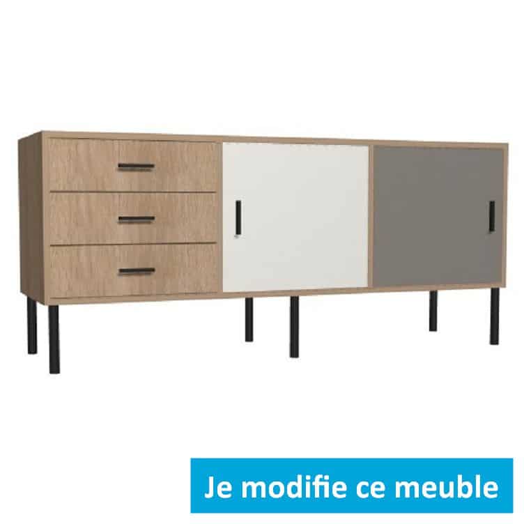 Buffet sur mesure hauteur 1 mètre bois blanc gris tiroirs portes