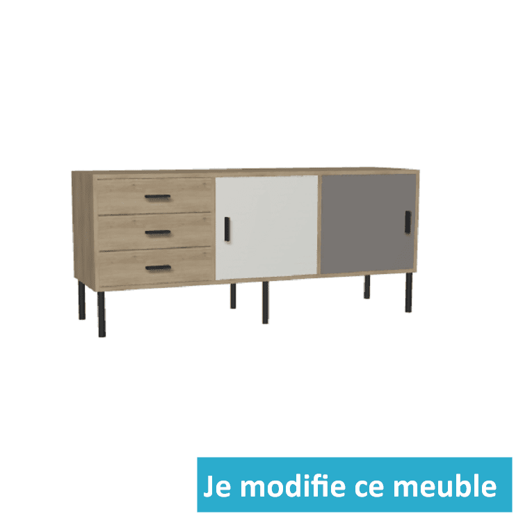 Buffet sur mesure hauteur 1 mètre bois blanc gris tiroirs portes