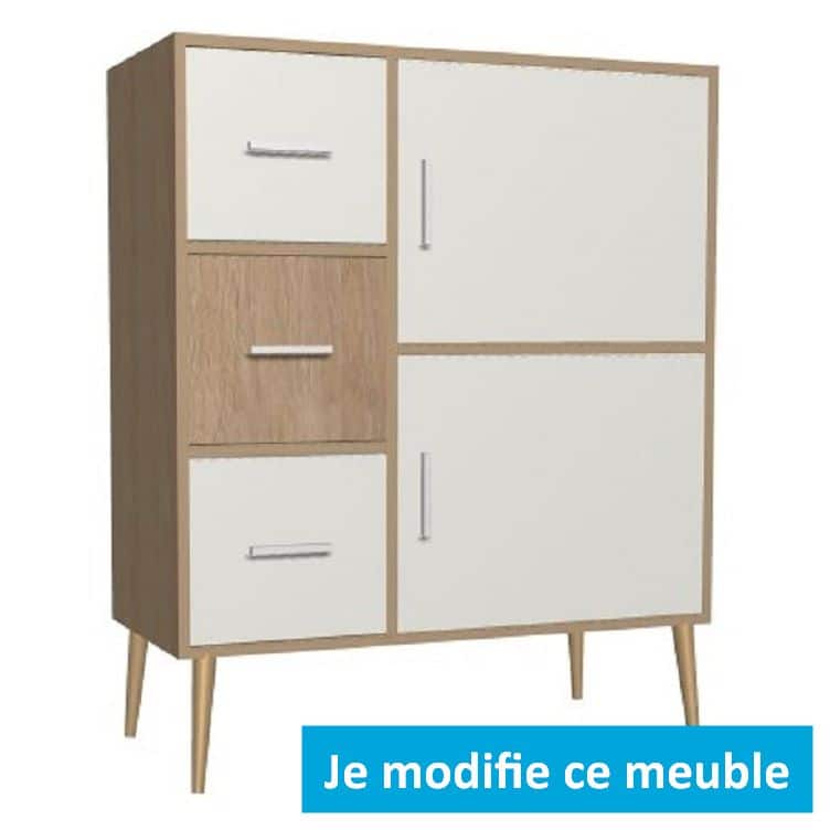 Buffet sur-mesure portes tiroirs blanc chêne
