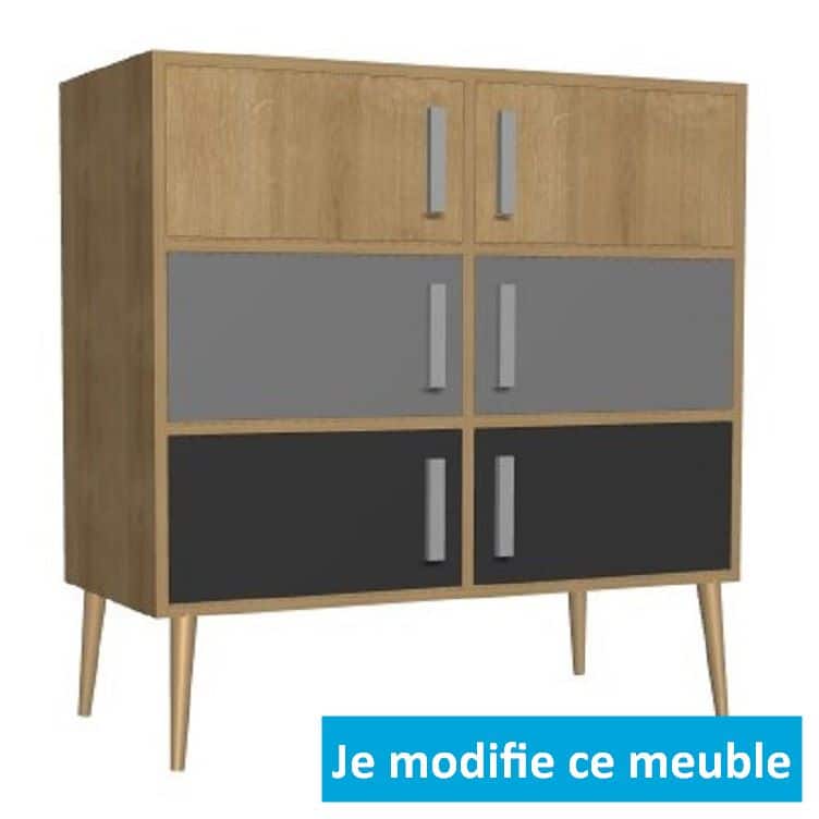 Meuble bas sur mesure en ligne 6 portes hauteur largeur 1 mètre bois gris