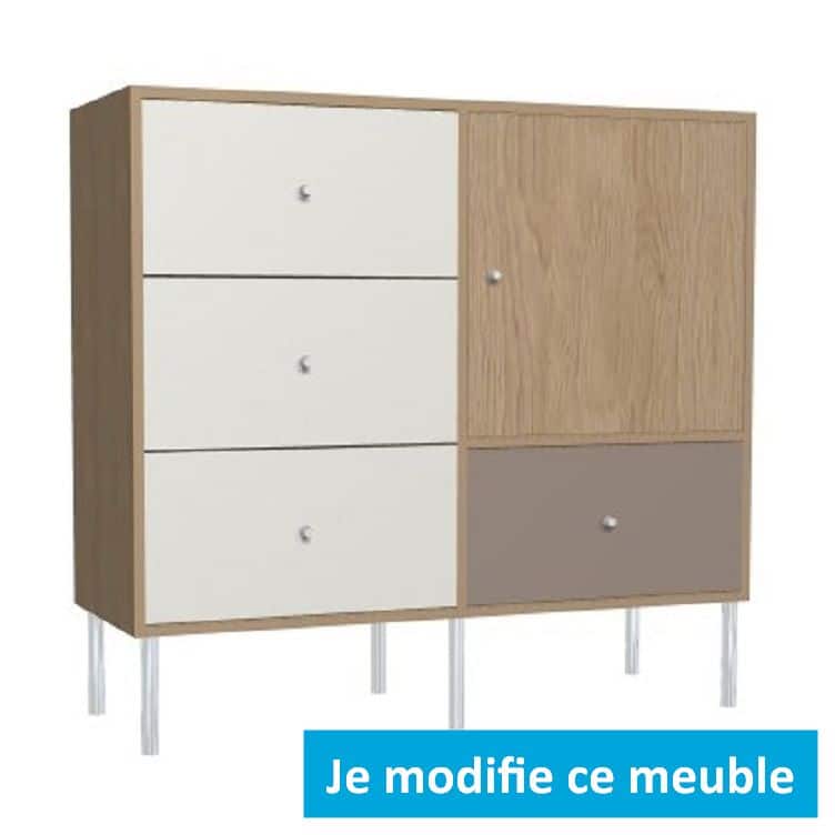 Meuble de rangement sur-mesure tiroirs hauteur 1 mètre blanc gris