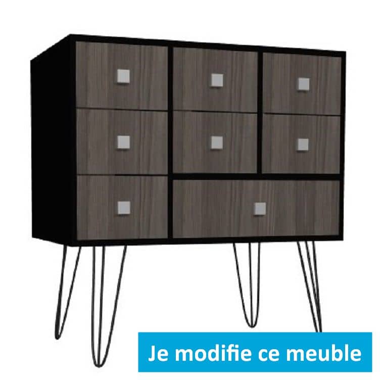 Meuble bas sous pente avec tiroirs sur-mesure grands pieds noir bois