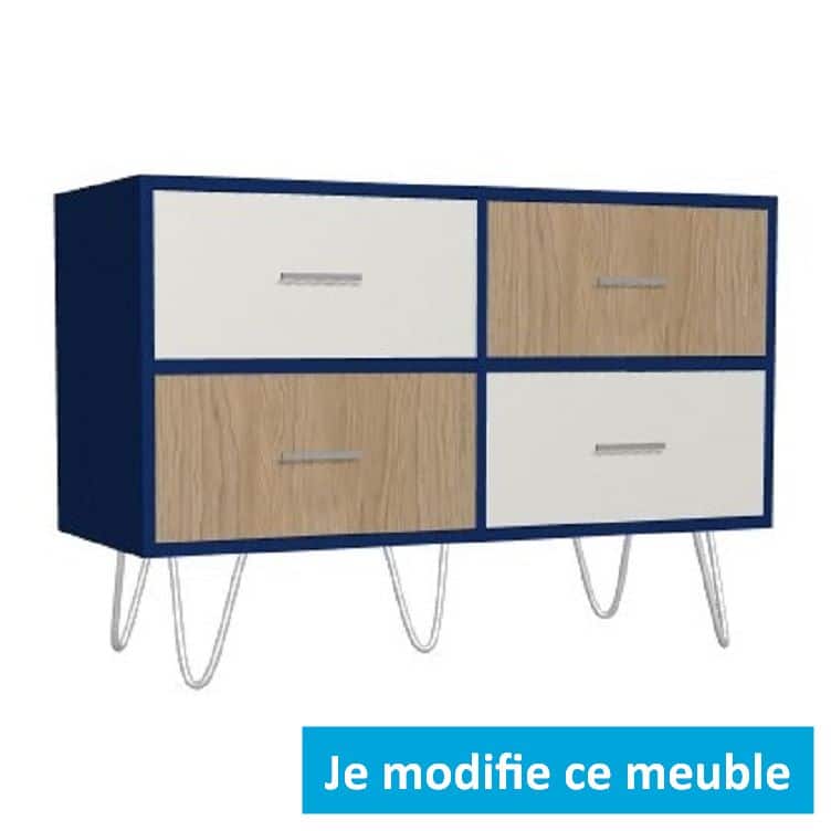 Bahut personnalisé 4 tiroirs bleu chêne