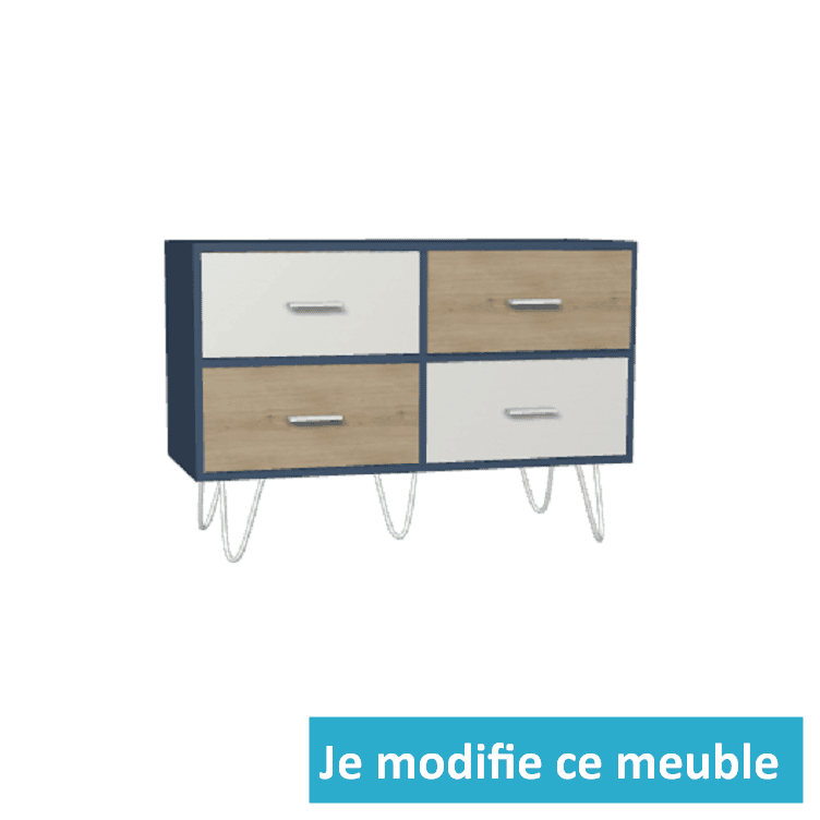 Bahut personnalisé 4 tiroirs bleu chêne