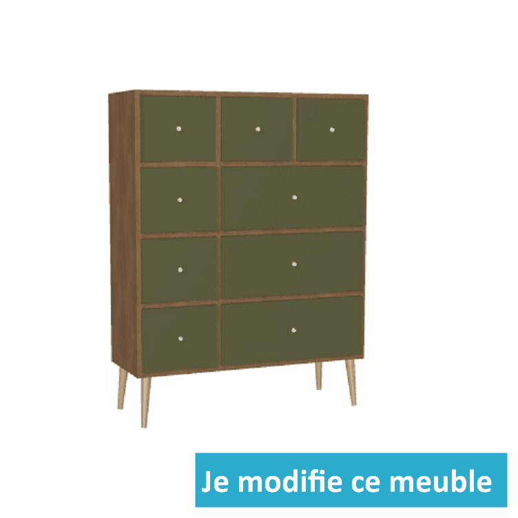 Commode 9 tiroirs vert olive