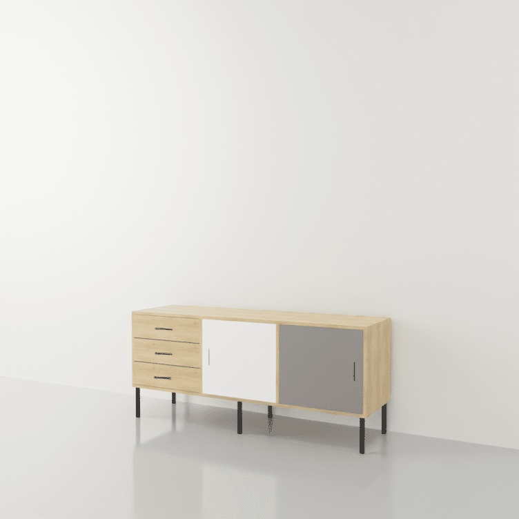 Buffet sur mesure en bois blanc gris tiroirs portes