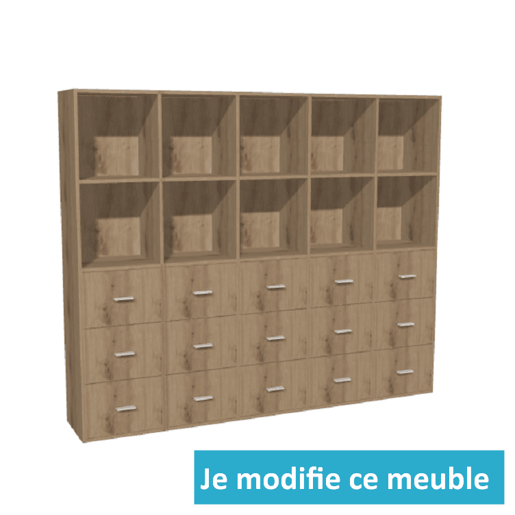 Meuble haut pour garage en peuplier avec tiroirs et casiers
