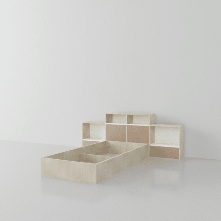 lit sur mesure en bois clair et terracotta