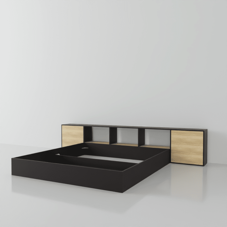 lit sur mesure noir avec portes en bois