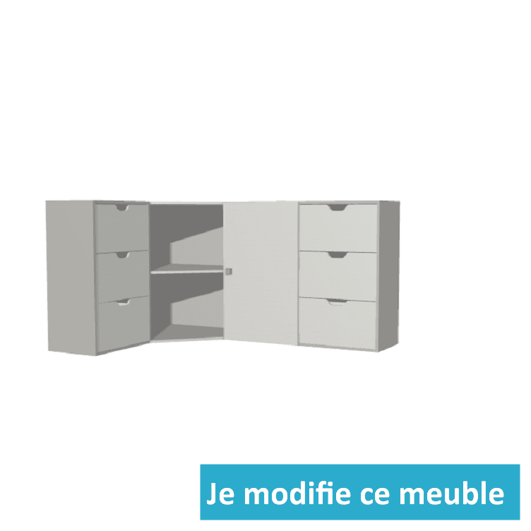 Meuble bas angle gauche sur mesure avec portes et tiroirs