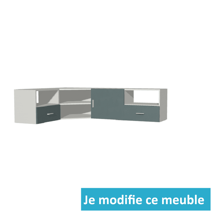 Meuble bas d'angle sur mesure avec porte battante et tiroirs ouverture à l'anglaise