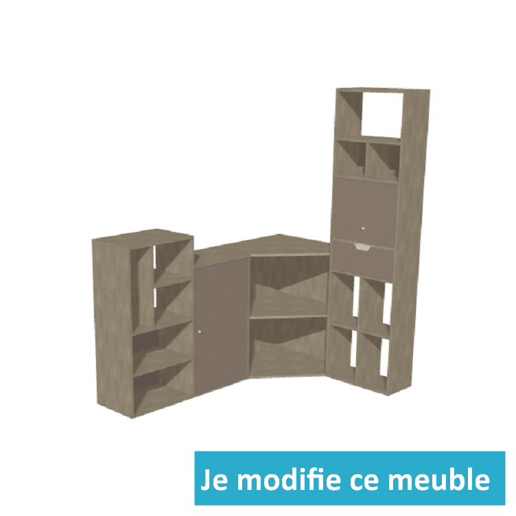 Meuble bas d'angle sur mesure avec porte battante et tiroirs ouverture à l'anglaise