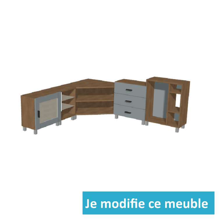 Meuble d'angle gauche sur mesure avec tiroirs et portes