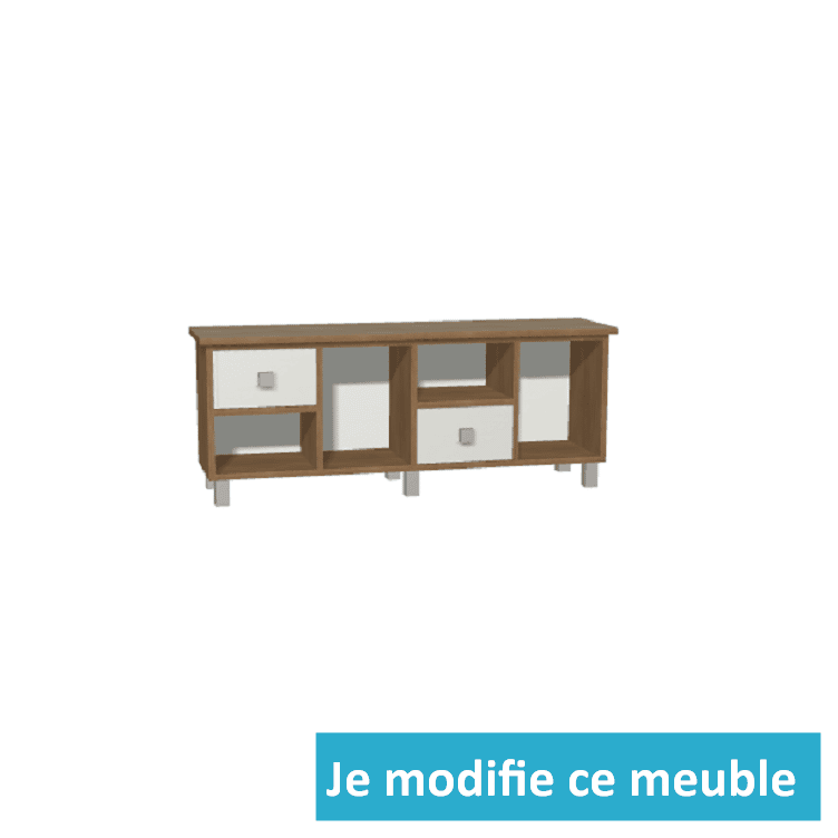 Banc de rangement asymétrique avec casiers et tiroirs