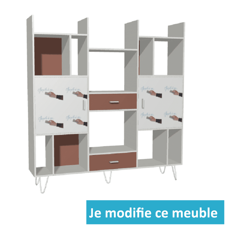Bibliothèque destructurée sur mesure avec portes tableau balnc pour feutre effaçable