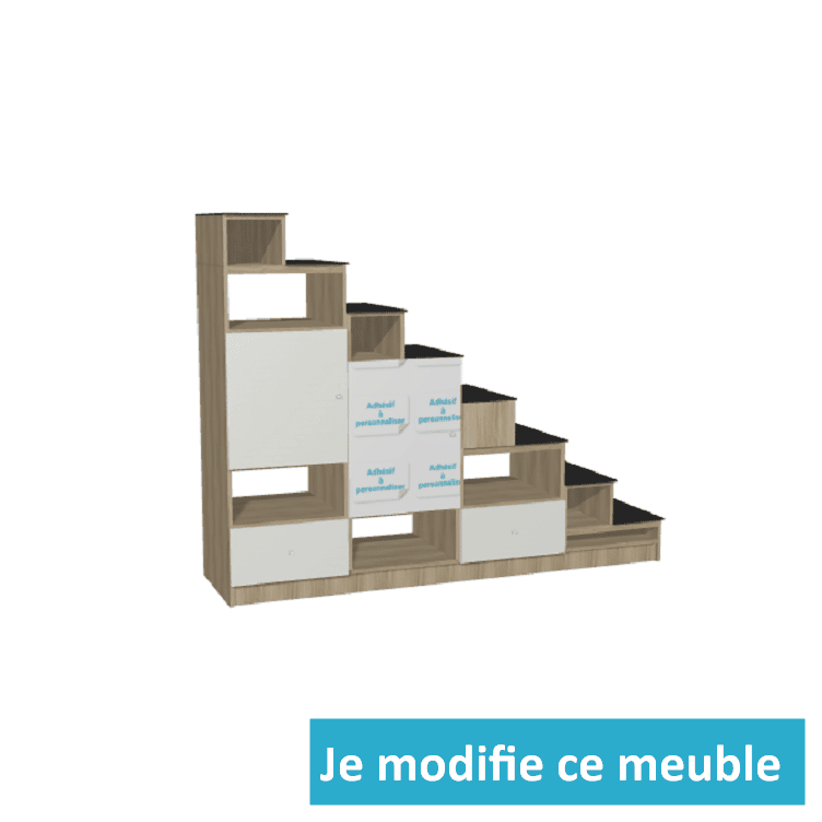 Meuble escalier sur mesure avec porte battante stickers personnalisés