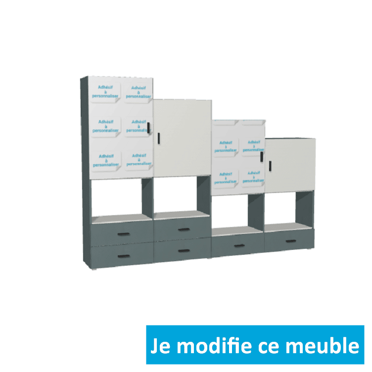 Meuble sous pente avec portes, tiroirs et stickers personnalisés