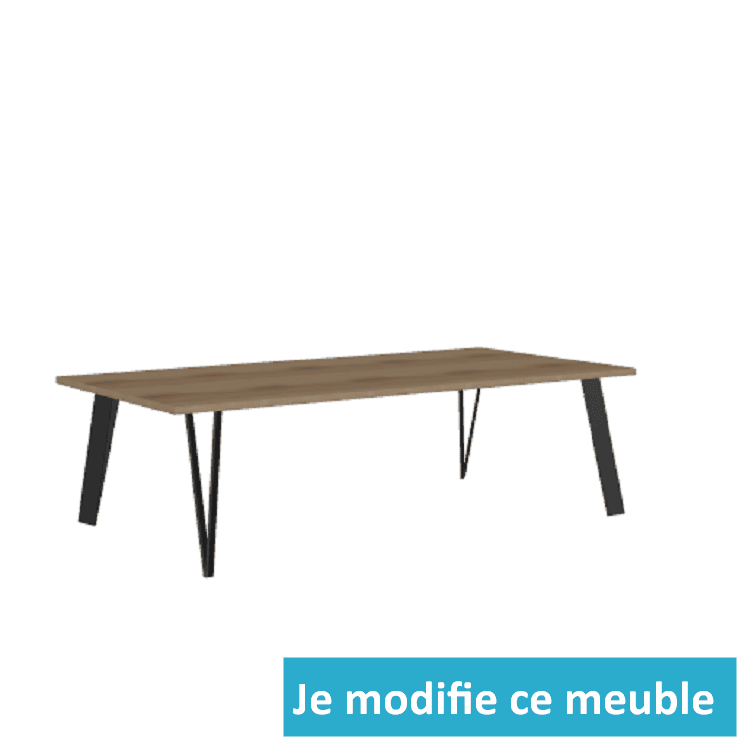 Table basse sur-mesure en bois et pieds noirs longue