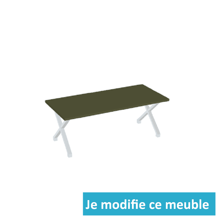 Longue table de salon sur-mesure verte olive et blanche