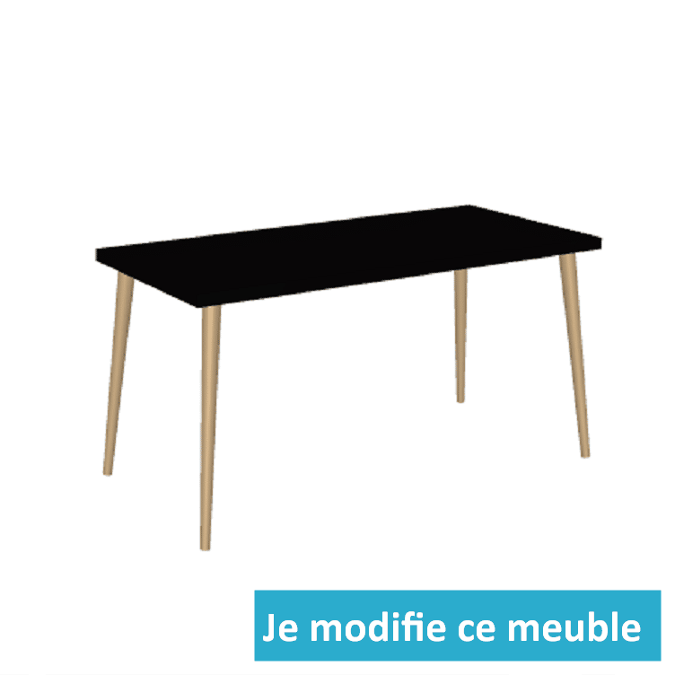 Table de séjour personnalisée noire et pieds en bois