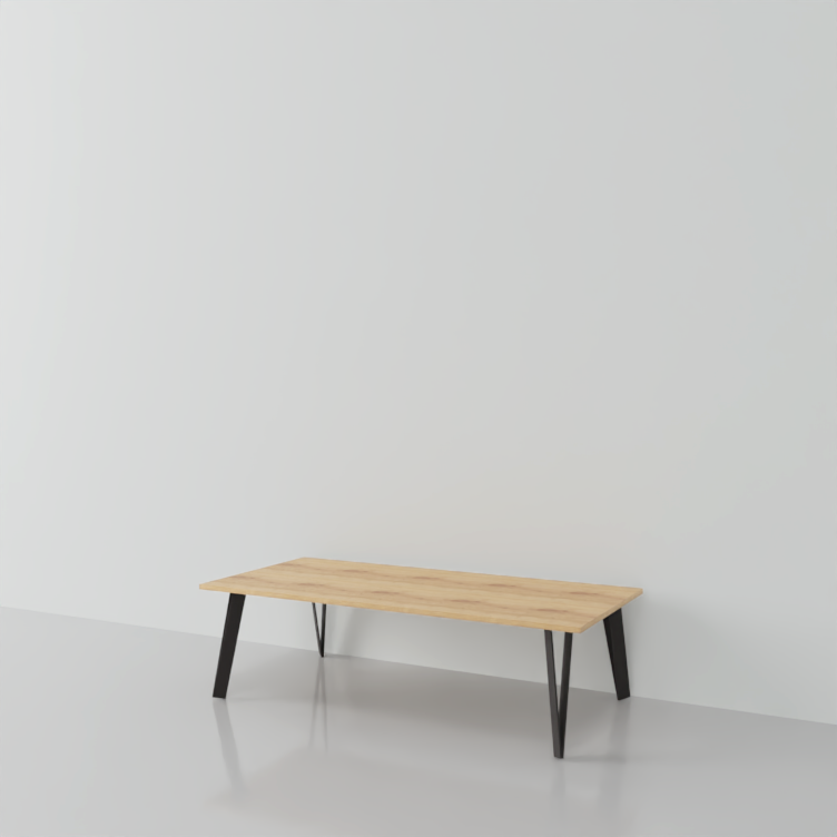 Table basse sur-mesure en bois et pieds noirs longue