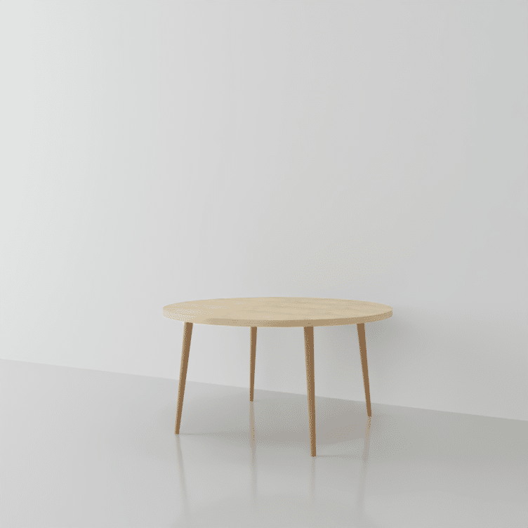 table ronde avec plateau et pieds en bois