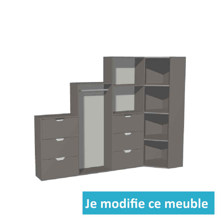 Dressing d'angle droit sur mesure avec niches penderies et tiroirs