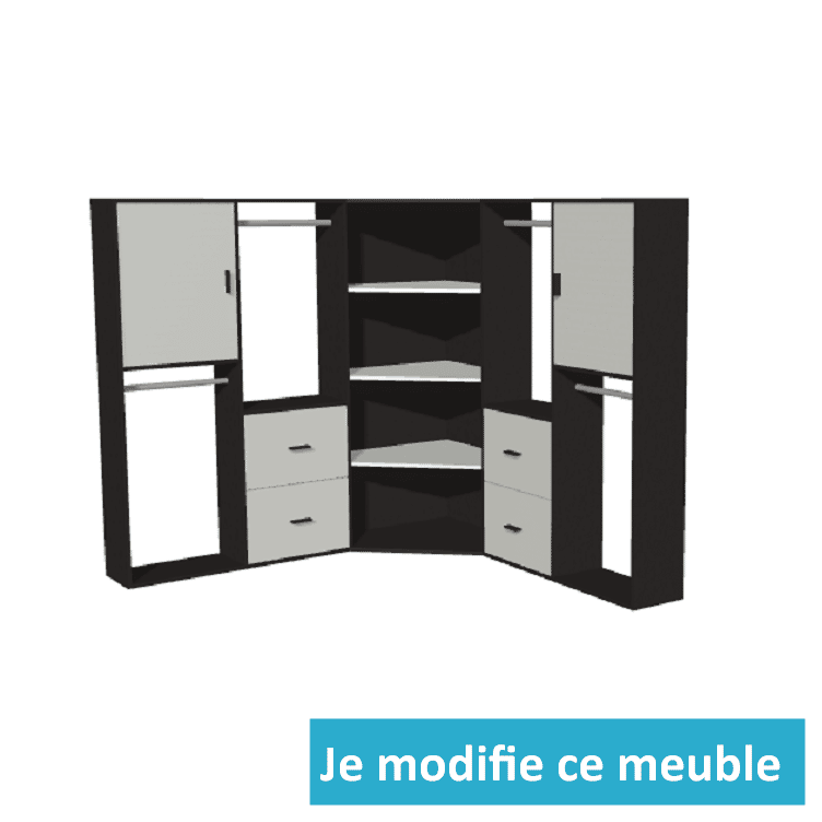 Penderie d'angle gauche avec de nombreux rangement sur mesure