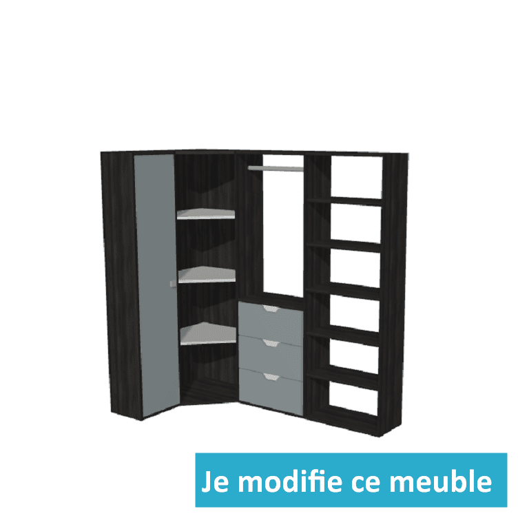 Dressing ouvert d'angle avec étagères et tiroirs