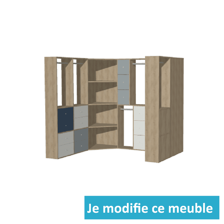 Dressing en u avec tiroirs casiers et bois