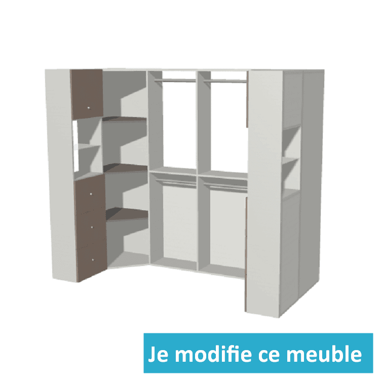 Dressing en u blanc et rose pastel penderies et casiers avec portes battantes