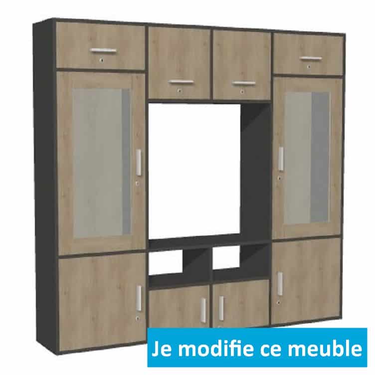 Meuble TV sur-mesure rangements compartiments placards