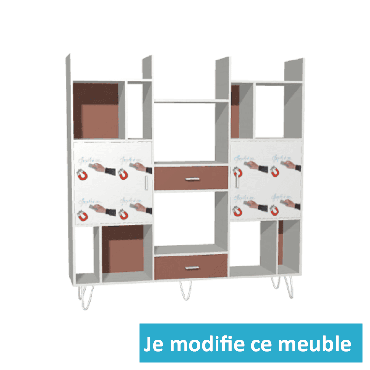 Bibliothèque destructurée sur mesure avec portes tableau balnc pour feutre effaçable