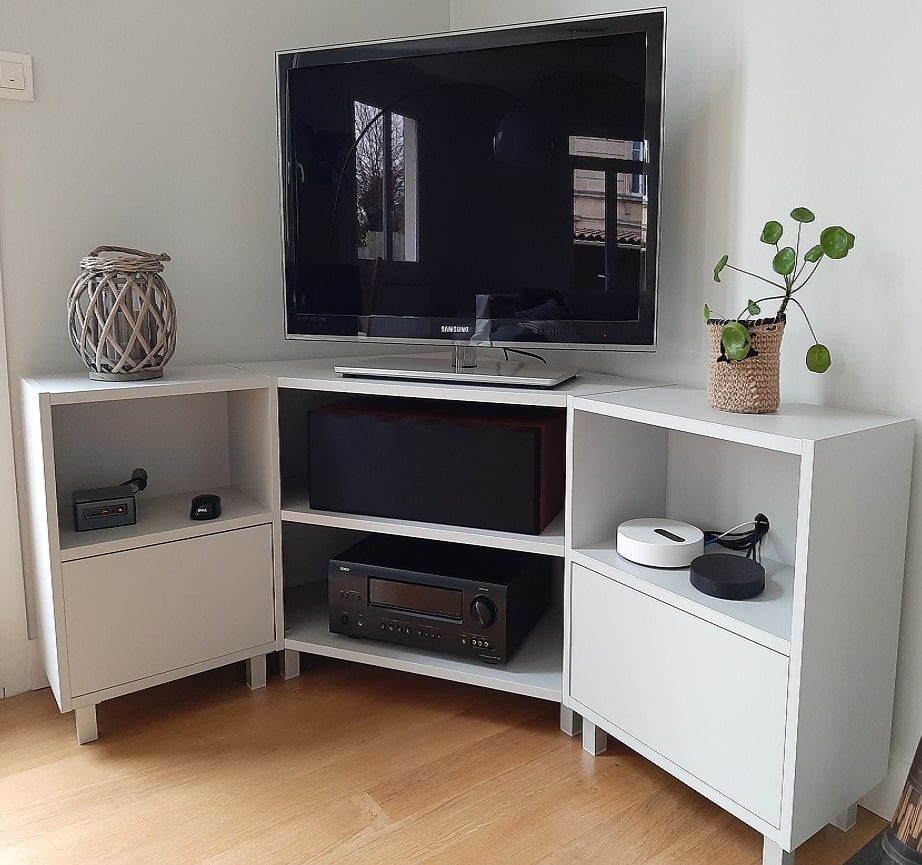 meuble tv d'angle blanc sur mesure