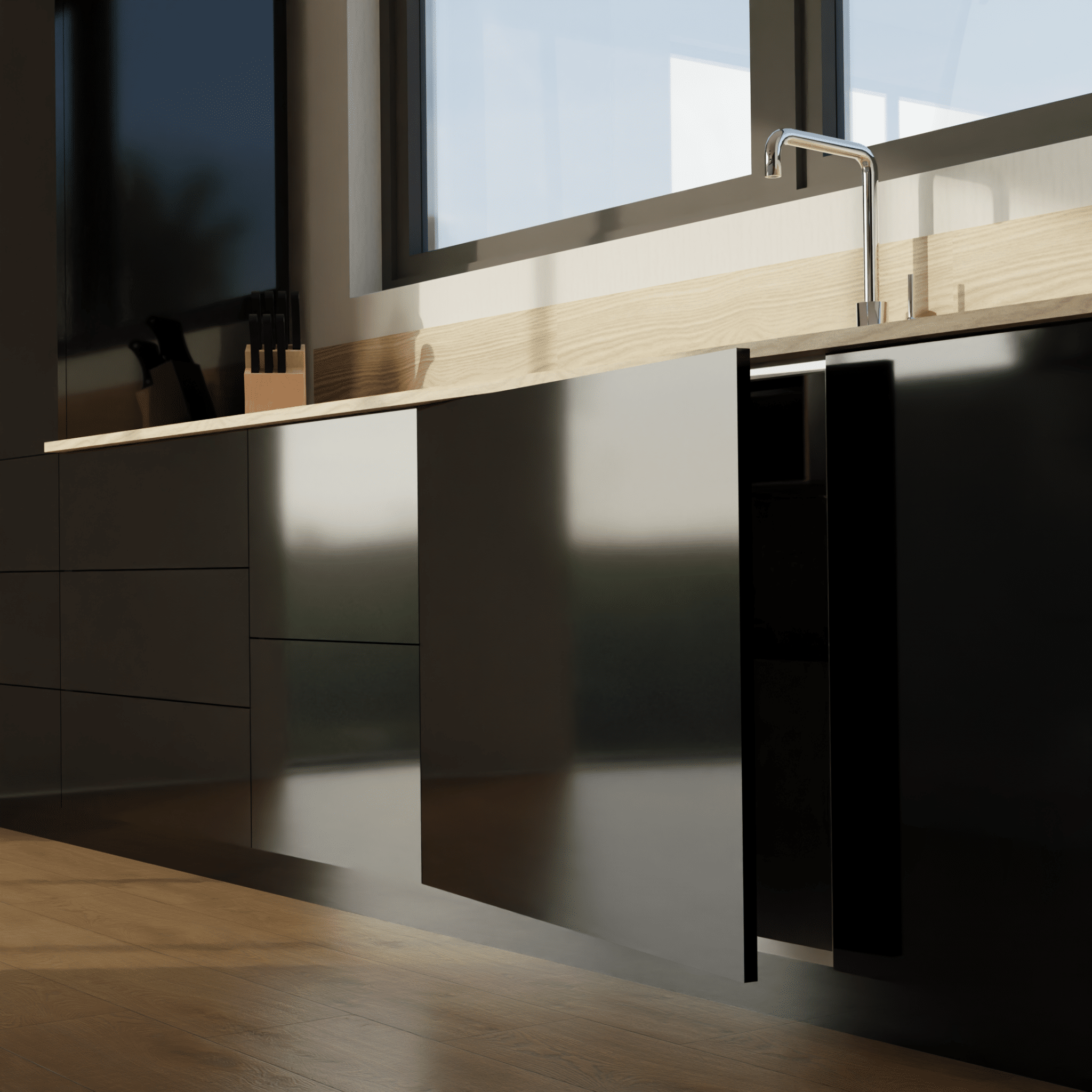 panneaux façades de cuisine sur-mesure noir laque gloss