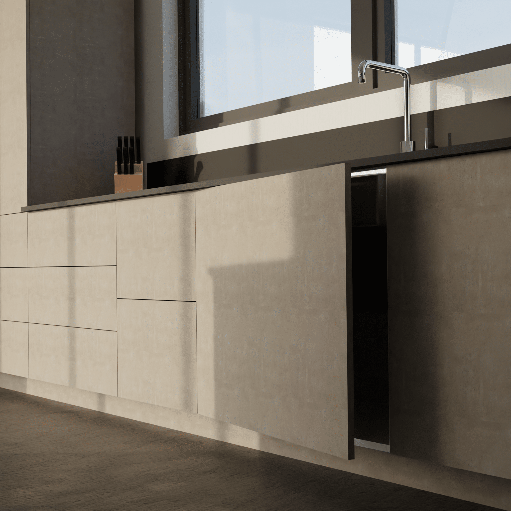 panneaux façades de cuisine sur-mesure beton clair