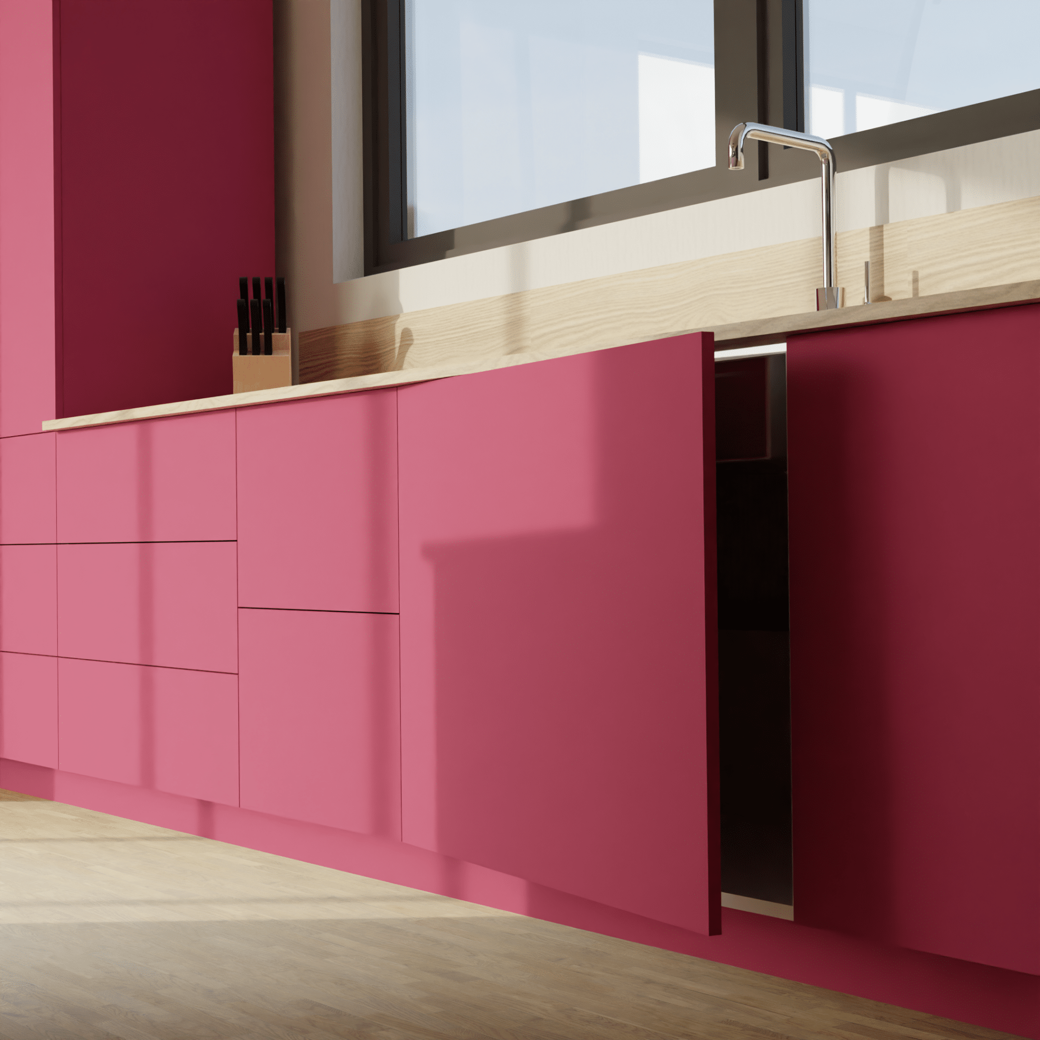 panneaux façades de cuisine sur-mesure fushia