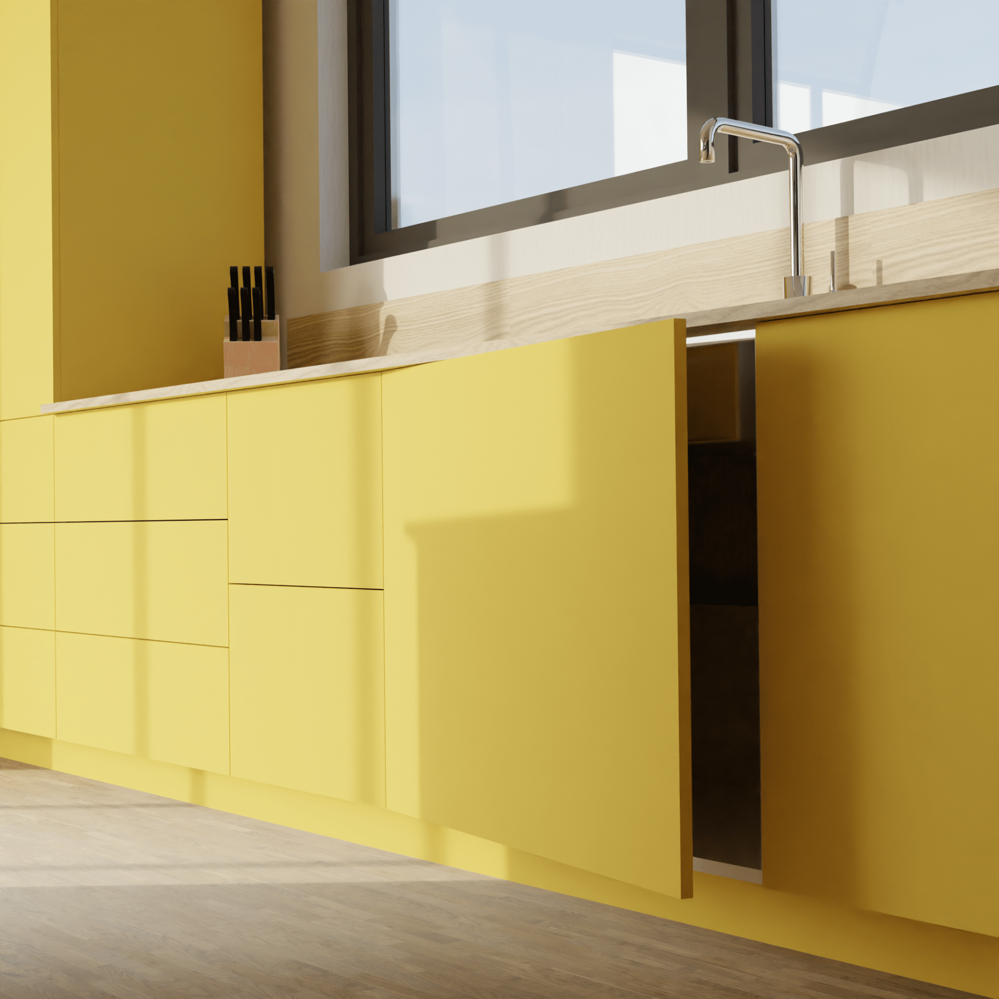 panneaux façades de cuisine sur-mesure jaune maïs