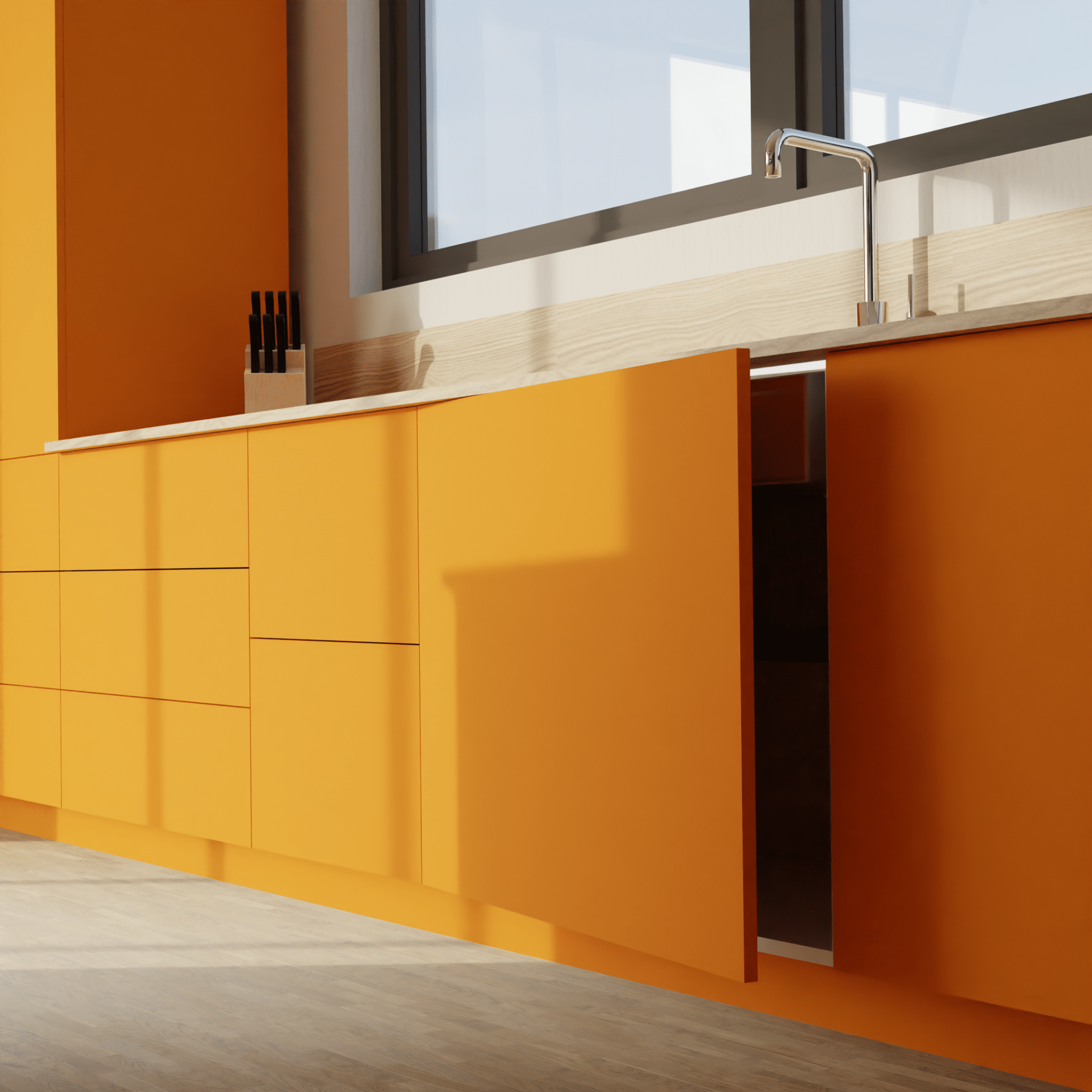 panneaux façades de cuisine sur-mesure orange
