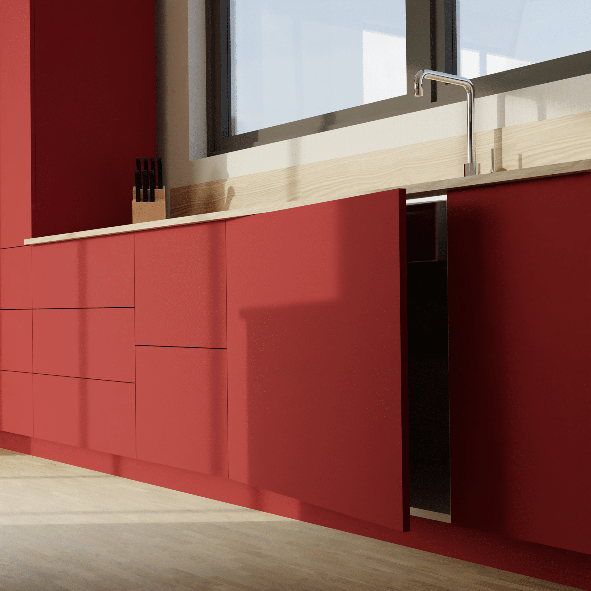 panneaux façades de cuisine sur-mesure rouge cerise
