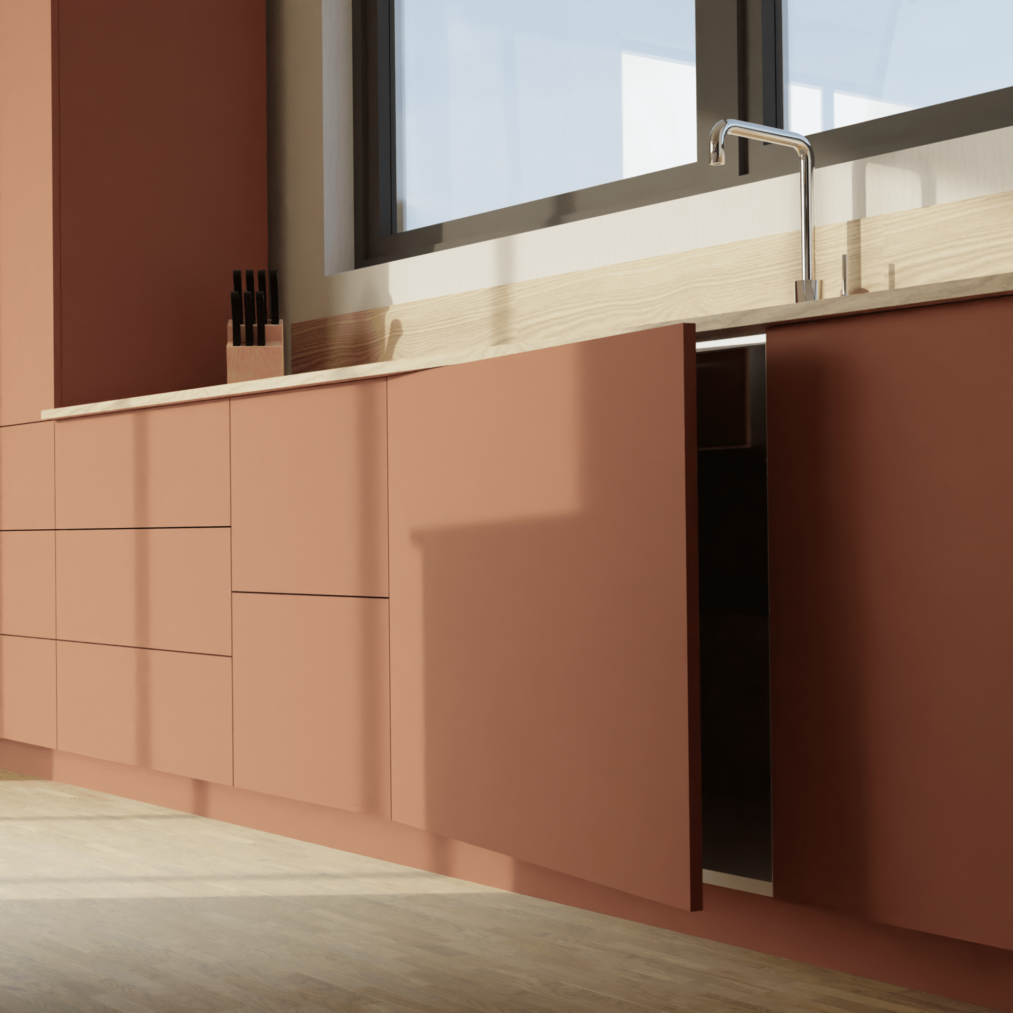 panneaux façades de cuisine sur-mesure terracotta