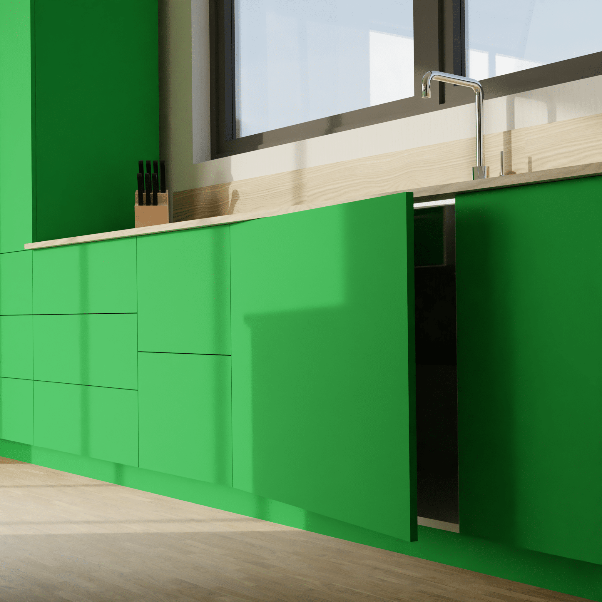 panneaux façades de cuisine sur-mesure vert printemps