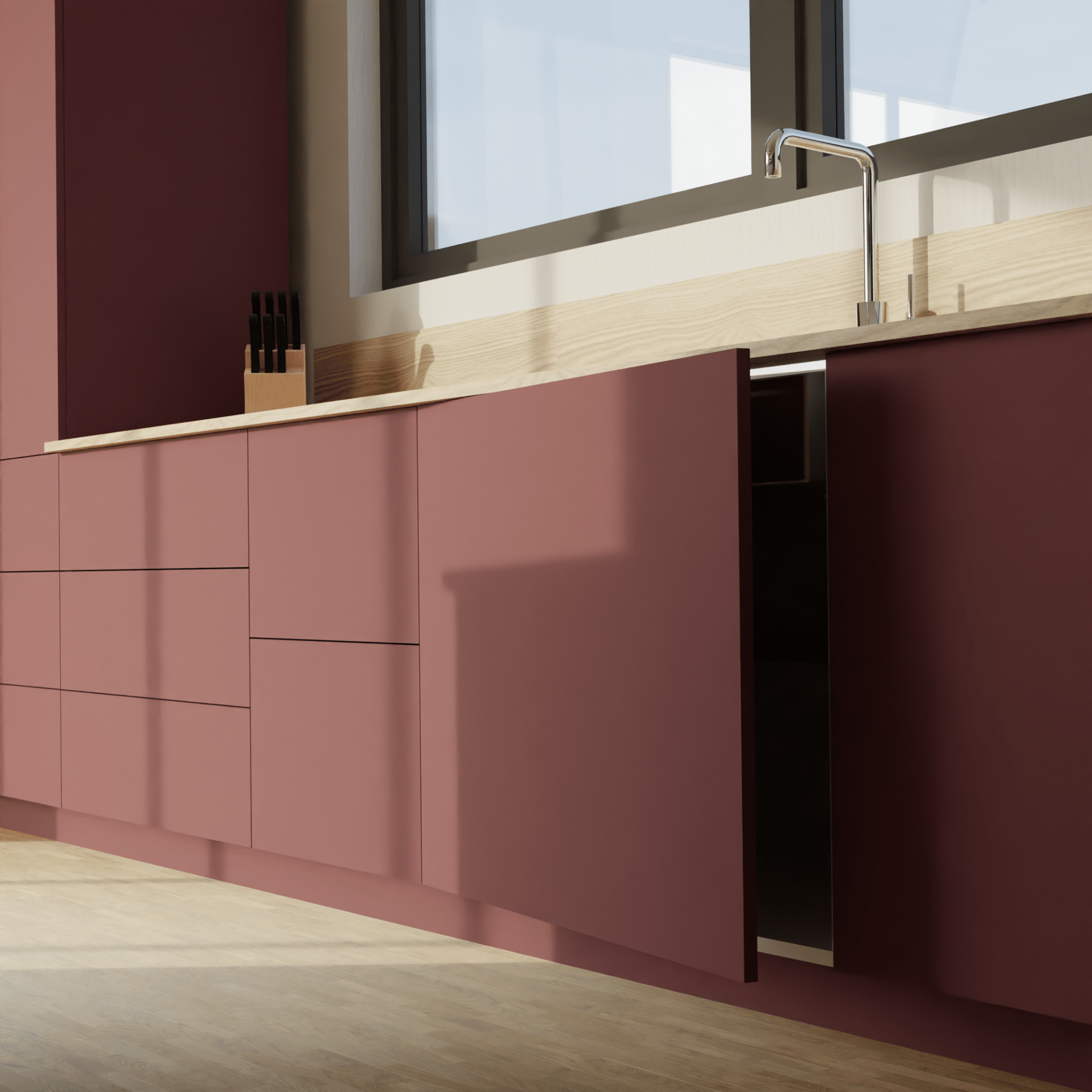 panneaux façades de cuisine sur-mesure wine red